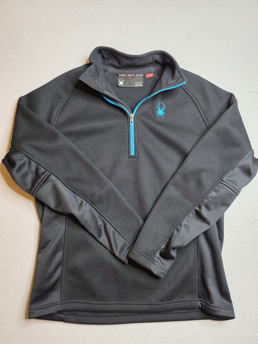 SPYDER Men's Outbound 1/2 Half Zip Midweight Core Sweater Black And Blue - Picture 2 of 8